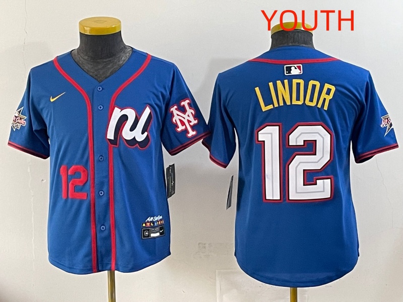 Youth 2025 New York Mets #12 Lindor Blue All star Nike MLB Jersey style 4